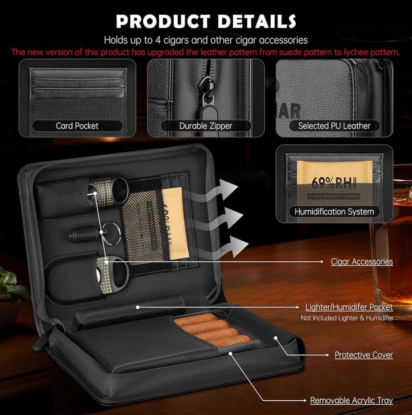 KEJIAR Leather Cigar Travel Humidor