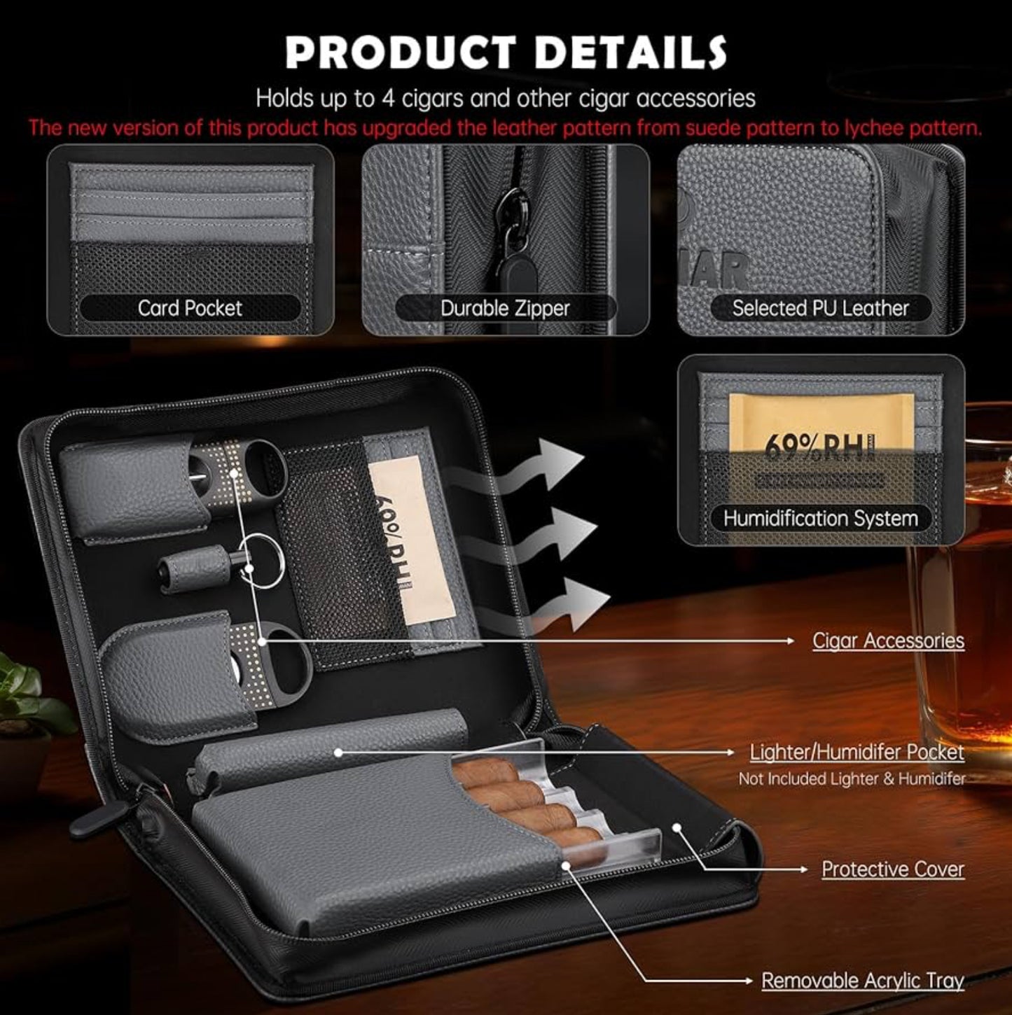 KEJIAR Leather Cigar Travel Humidor
