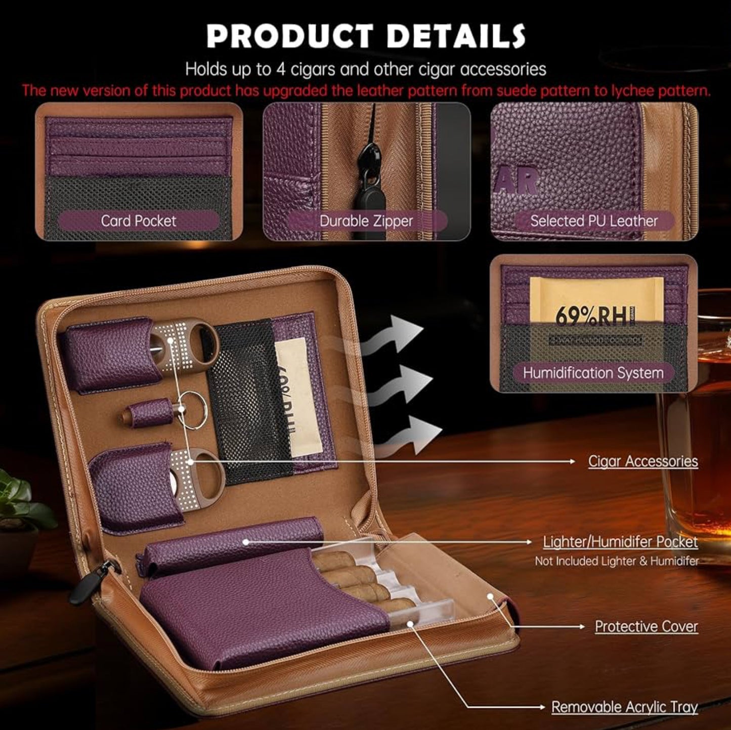 KEJIAR Leather Cigar Travel Humidor