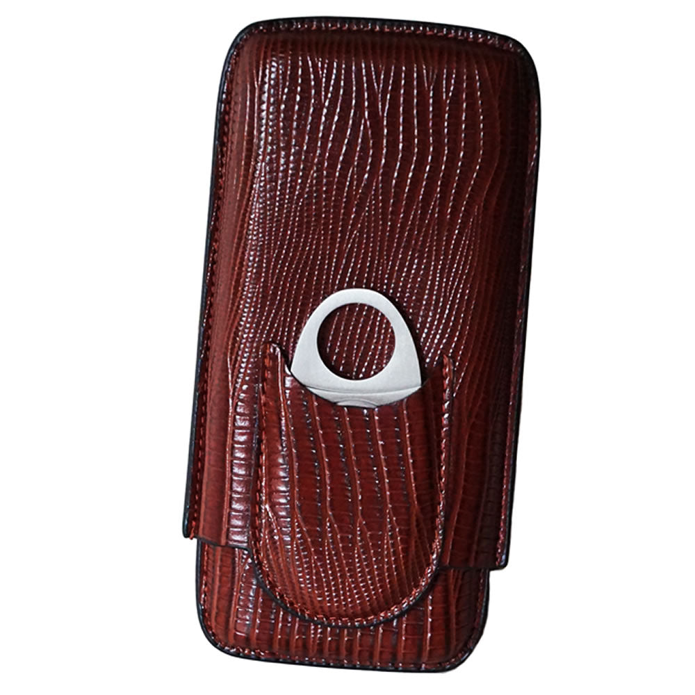 Classic Collection- Roma Leather Case - 3 Fingers - Brown Color- Include Cutter 6”3/4 x 3”1/2 x 1”