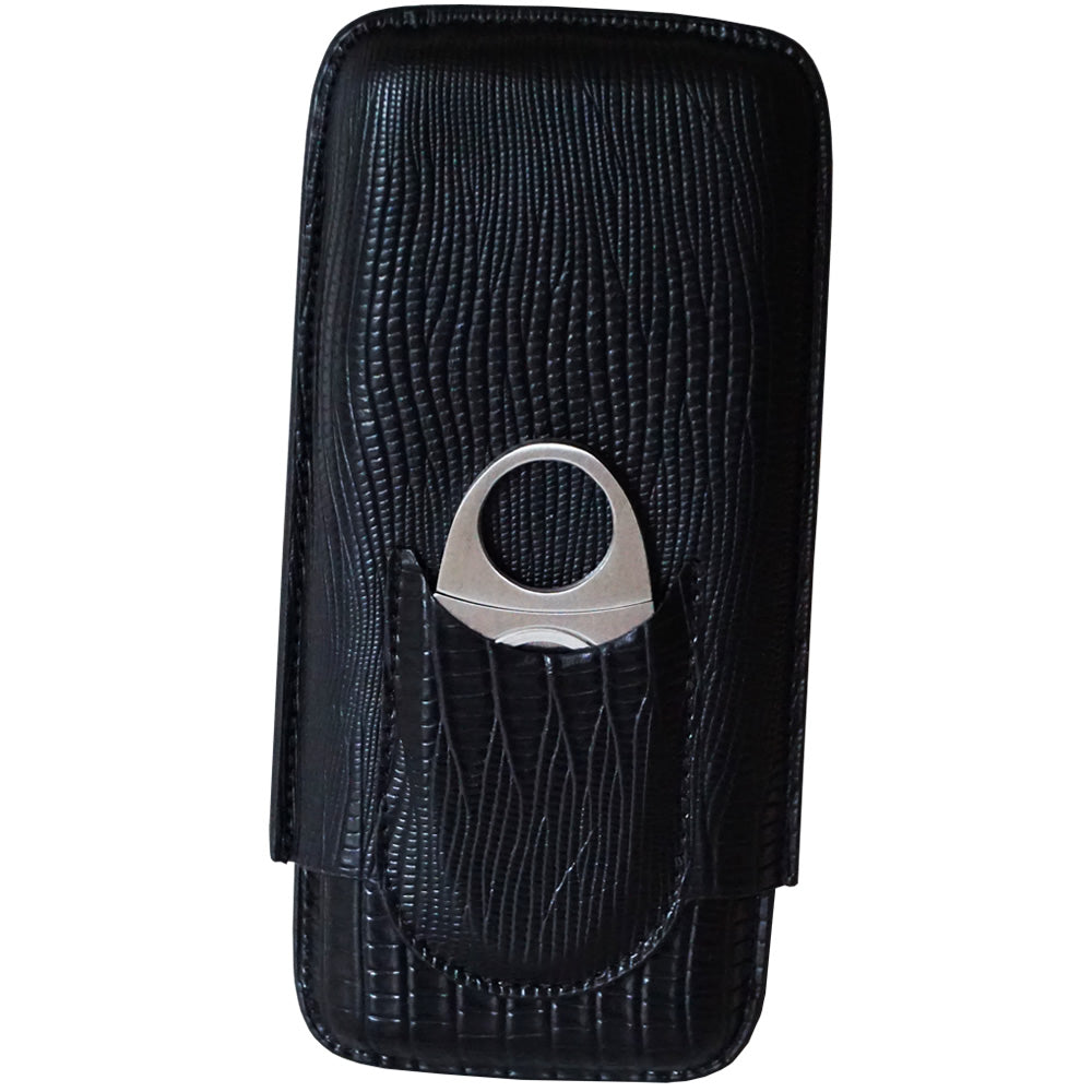 Classic Collection- Sicilian Leather Case - 3 Finfers - Black Color - include Cutter 6”3/4 x 3”1/2 x 1